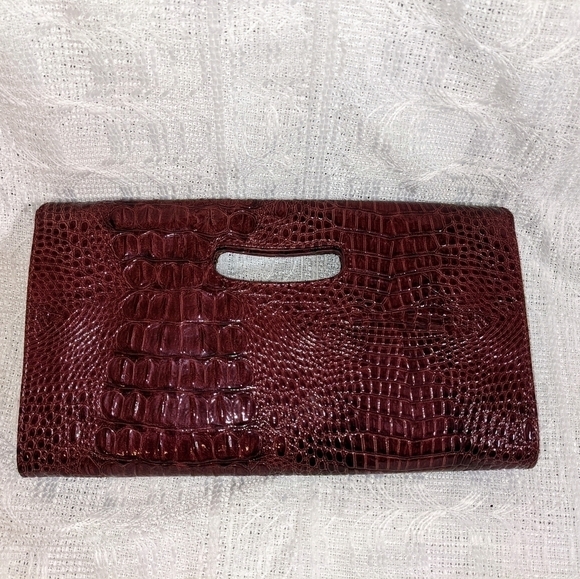 Nine West Burgundy Alligator Embossed Clutch Purse - Picture 2 of 5